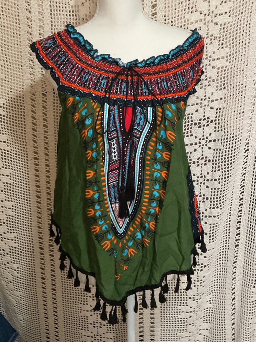 Cleo Apparel Boho Tribal Colorful Top Blouse Medium